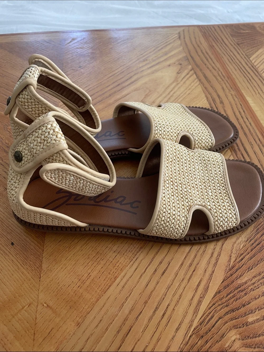 Zodiac Beige Woven Ankle-Strap Sandals